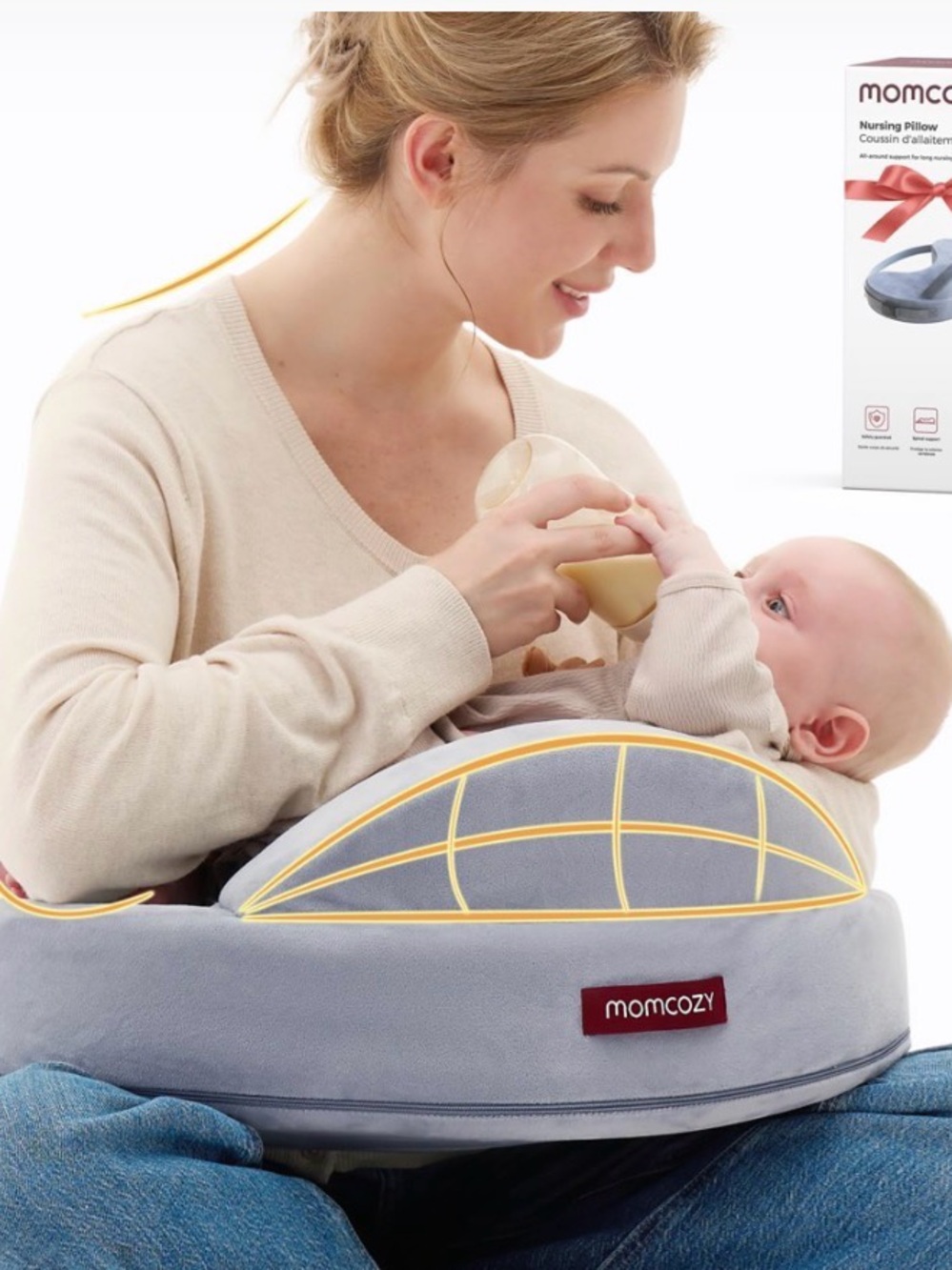 Momcozy Gray Nursing Support Pillow for Kids - Cozy Feeding Aid